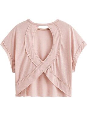 Women's Plain Dusty Pink Open Back Tops Workout Backless Casual Athletic Shirts